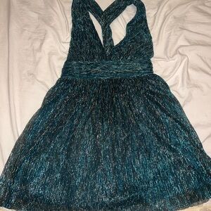 Elegant Teal and Black Dress